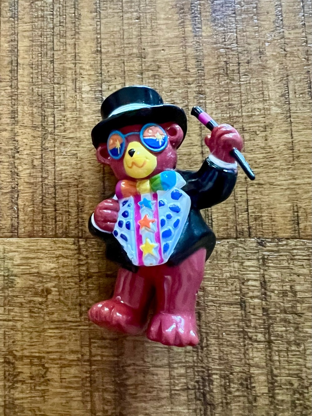 Vintage 1990s Retro Lisa Frank Hollywood Rainbow Bear PCV Toy Figure Magician 3”